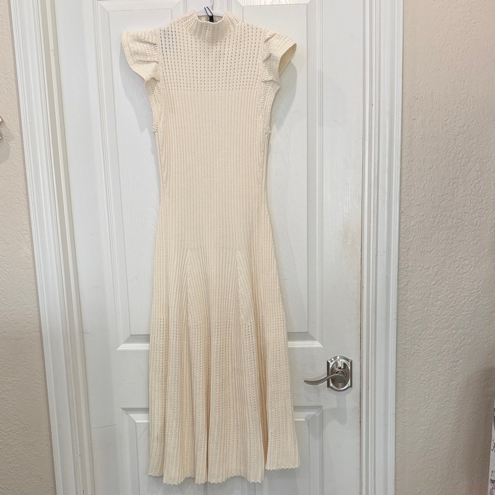 ME+EM Cream Textured Midi Dress